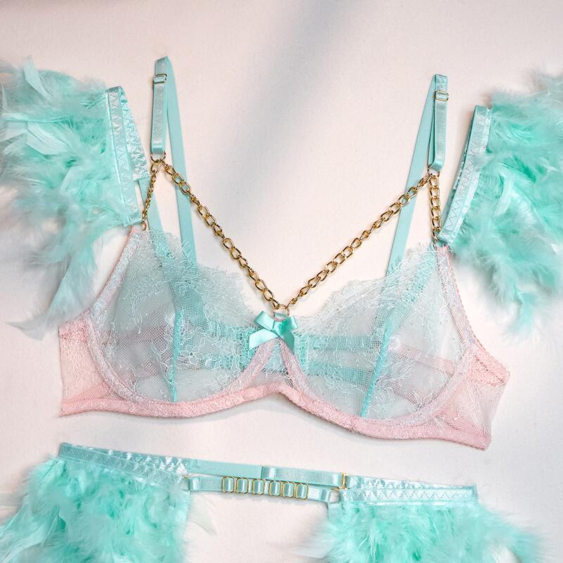 Sexy Transparent Lace Bra Set with Chain