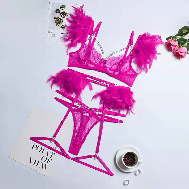 Sexy Transparent Lace Bra Set with Chain