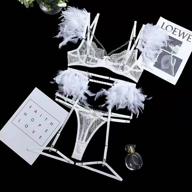 Sexy Transparent Lace Bra Set with Chain
