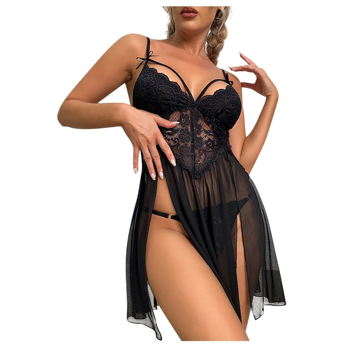 Lace Stitching Baby Doll & G-string