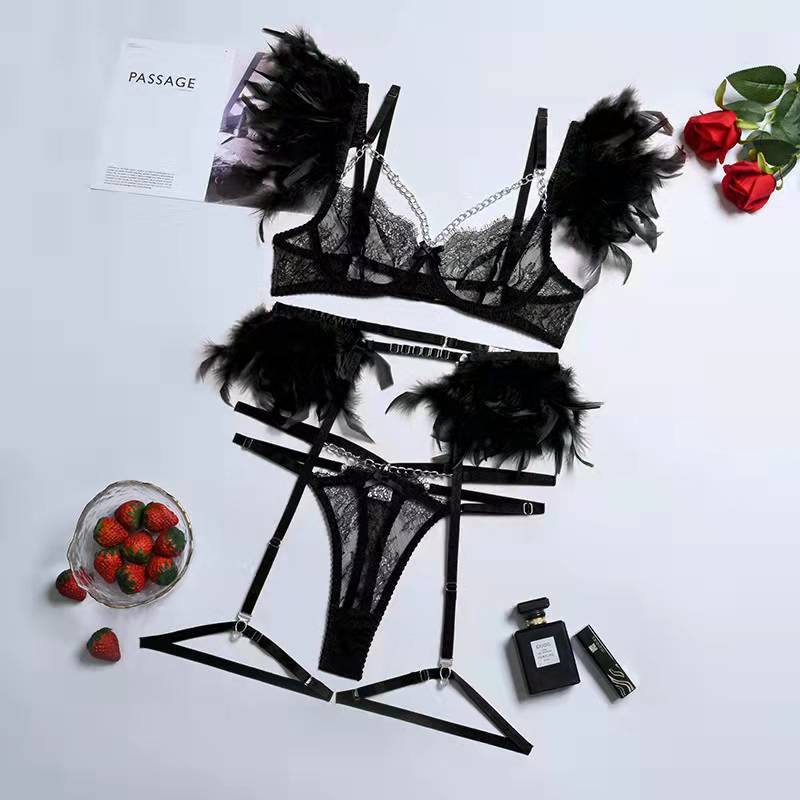 Sexy Transparent Lace Bra Set with Chain