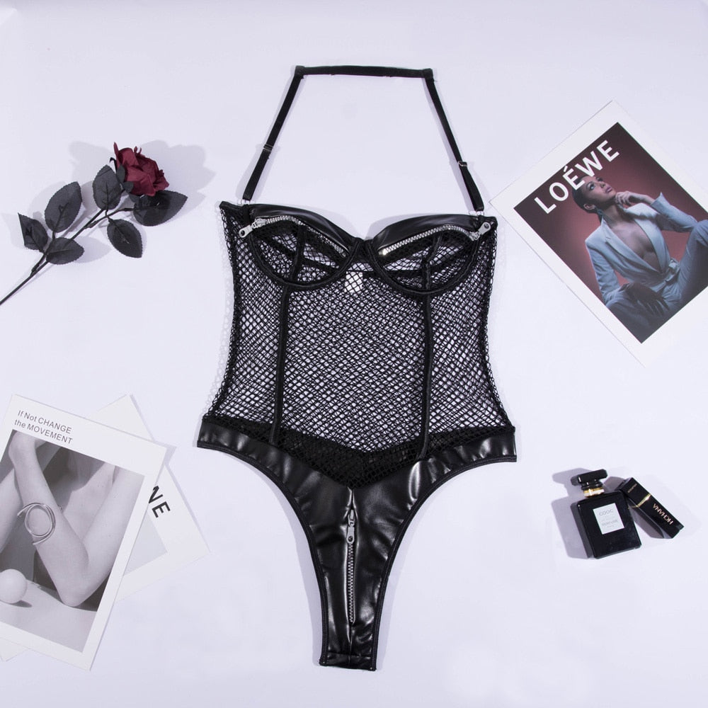Zipper Fishnet Bodysuit