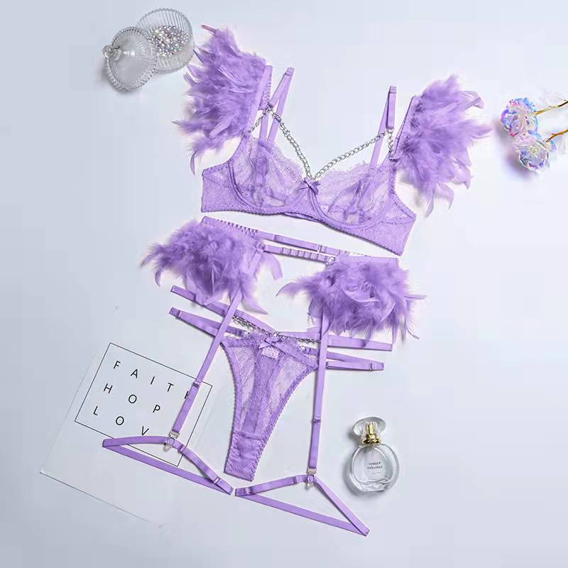 Sexy Transparent Lace Bra Set with Chain