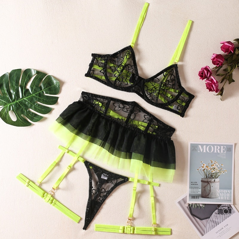 Ruffle Neon Lace Garter set