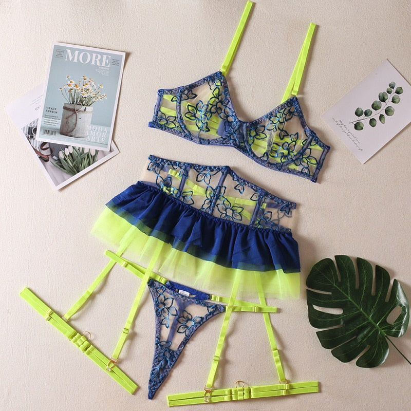 Ruffle Neon Lace Garter set