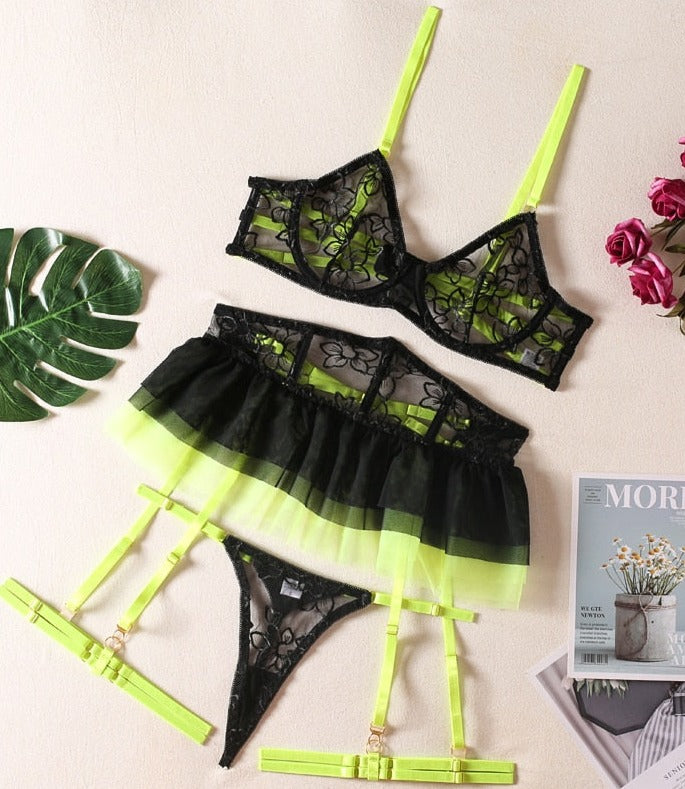 Ruffle Neon Lace Garter set